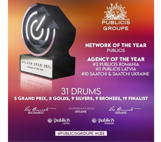 Publicis Groupe ЦСЄ стала рекламно-комунікаційною групою року на Golden Drum 2021