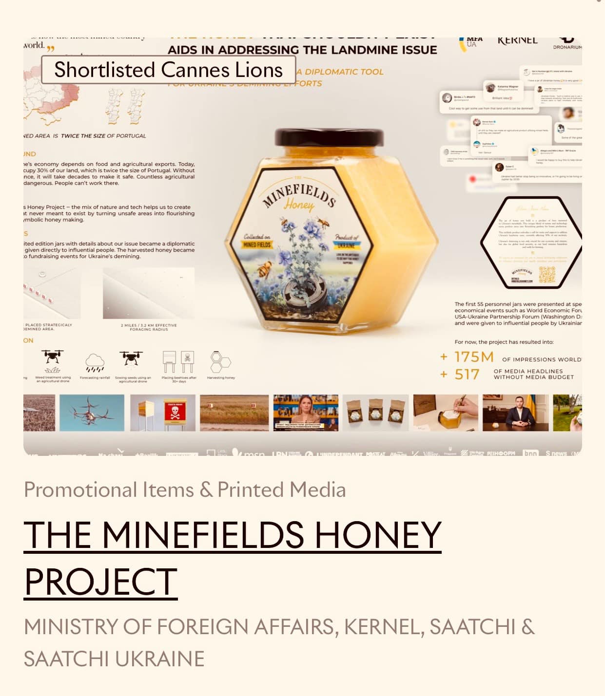The Ukrainian project “Minefields Honey” is shortlisted at the Cannes Lions 2024